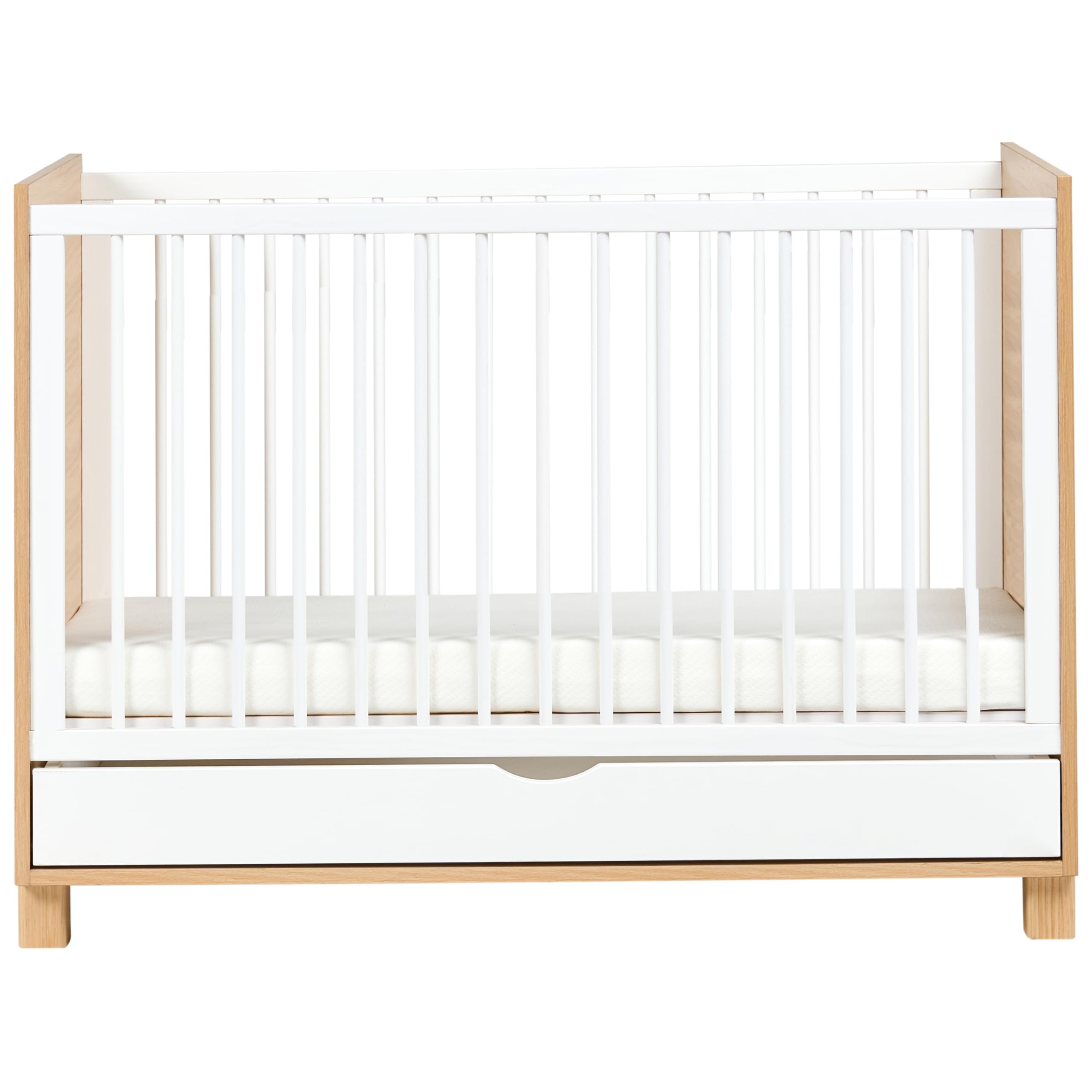 Minimalistyczne łóżeczko dziecięce regulowana wysokość 60 x 120 cm MDF drewno sosnowe ze szczebelkami białe jasnobrązowe Gunnar