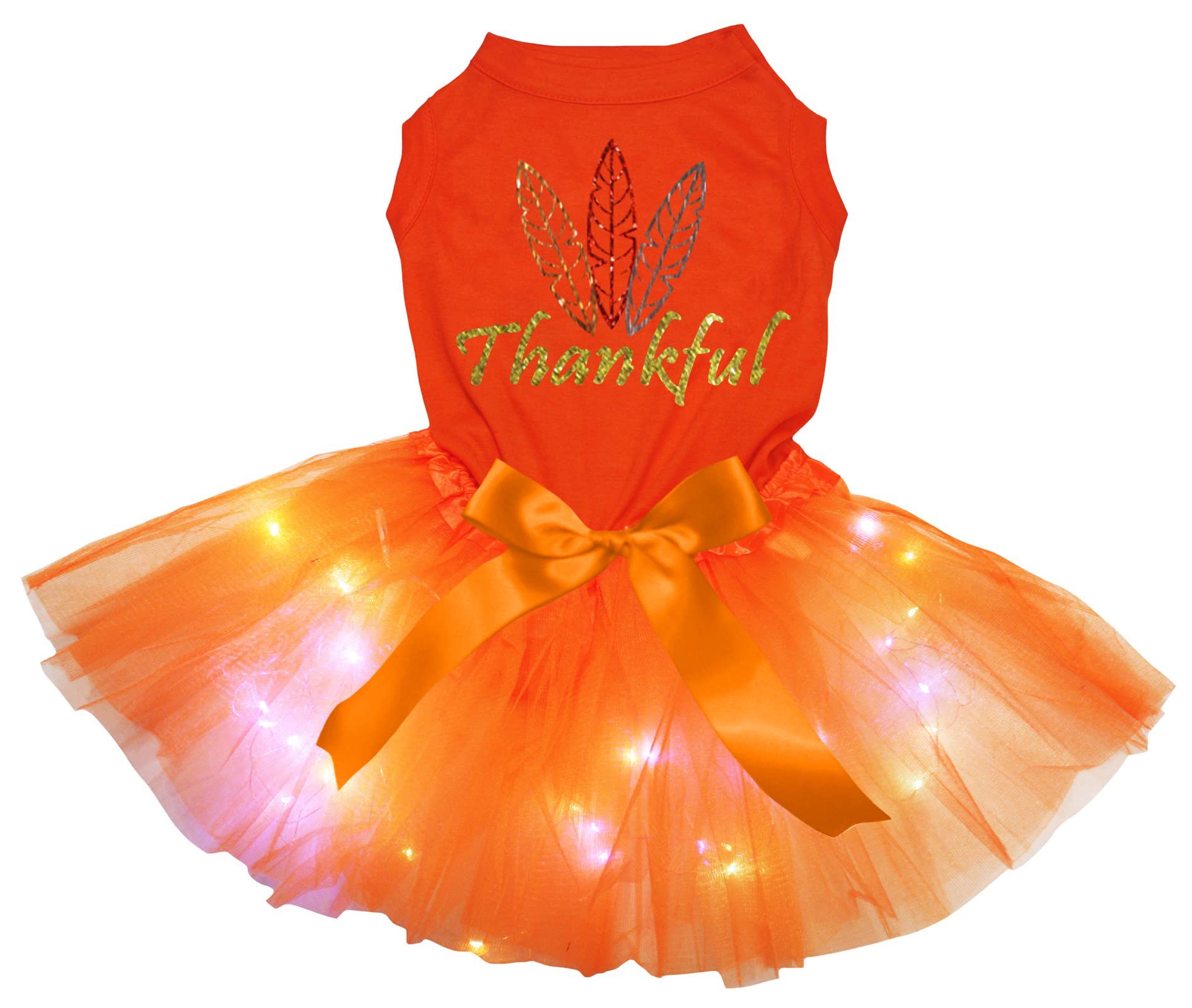 Robe pour chien orange motif dinde strass pour les soirées de Thanksgiving