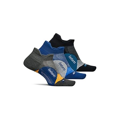 Feetures Elite Max Cushion No Show Tab 3 Pair Pack No Show Socks Shoes Iron Seal/Black Sea/Navy Mist