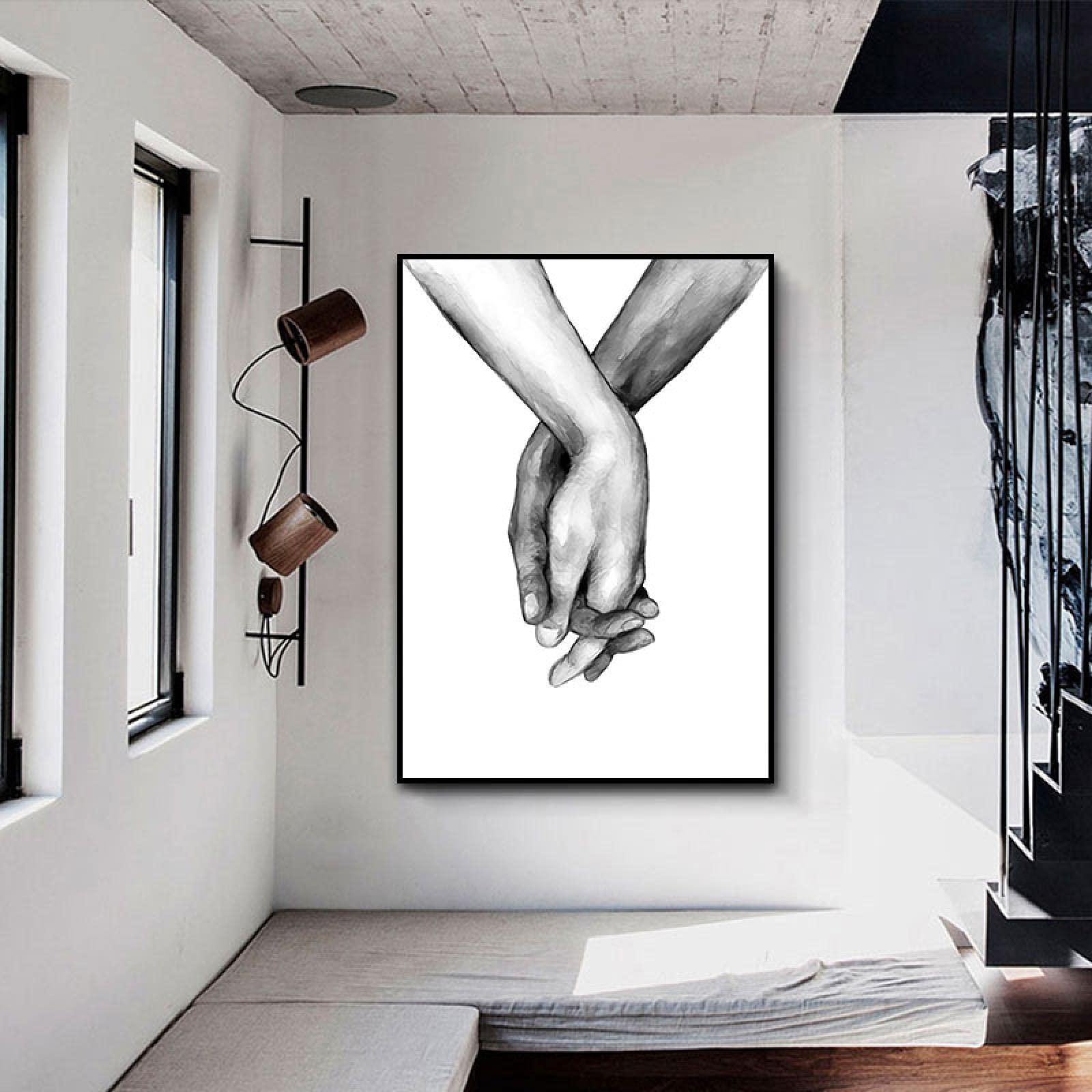 Czarno-biały styl sztuka ścienna obraz na płótnie minimalistyczny ręcznie w ręku nadruk plakat obraz do salonu sypialni dekoracja 60 x 80 cm bez ramy
