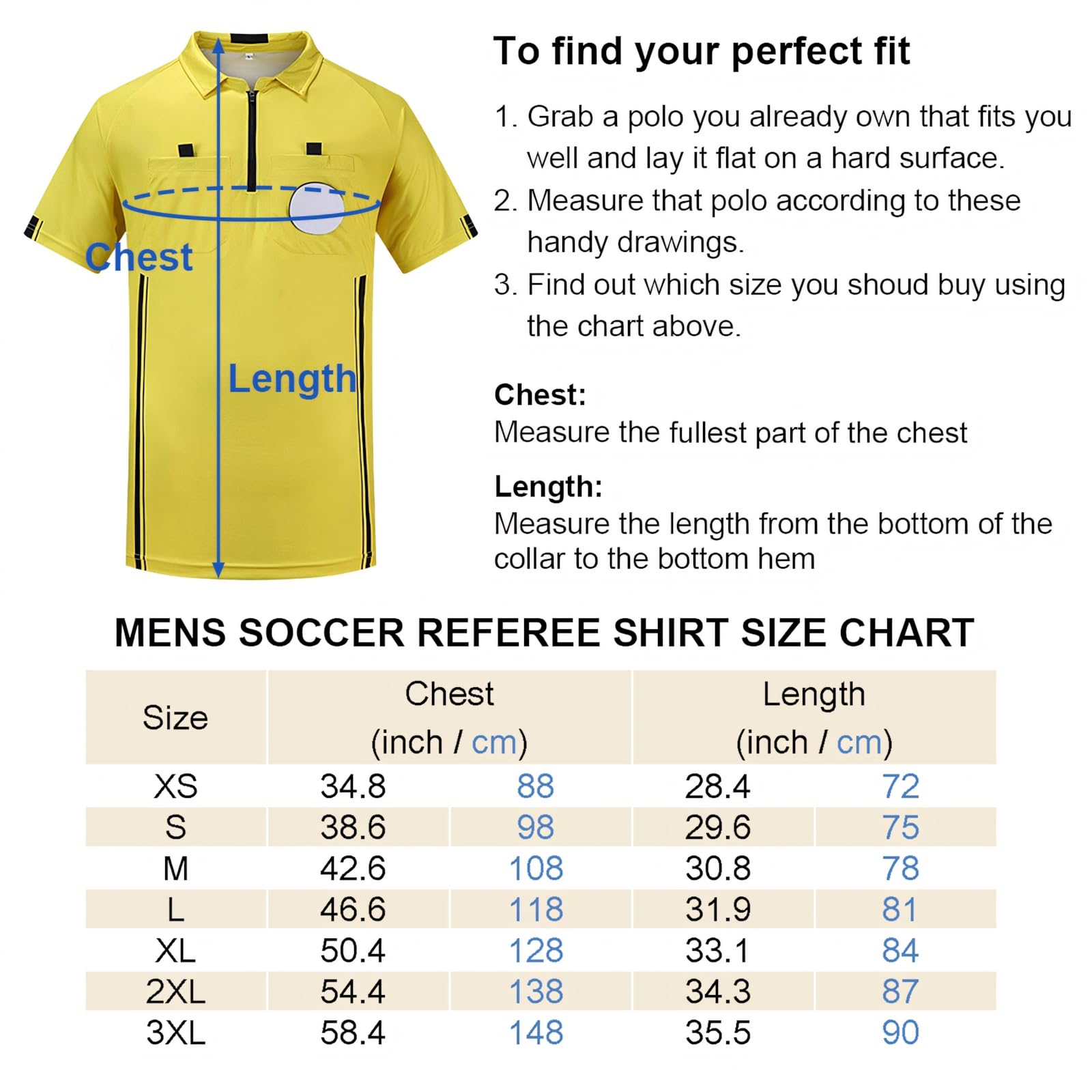 TopTie Camiseta Manga Corta Camisetas árbitro Disfraz Deporte Ropa Camisetas fútbol Polo T-Shirts con Dos bosillos Cremallera 1/4