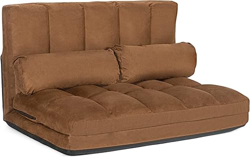 Miniatura 43 de KOMFOTT Sofá cama ajustable de suelo, sofá cama plegable con respaldo de 6 posiciones y 2 almohadas, sofá futón convertible con funda de tela de