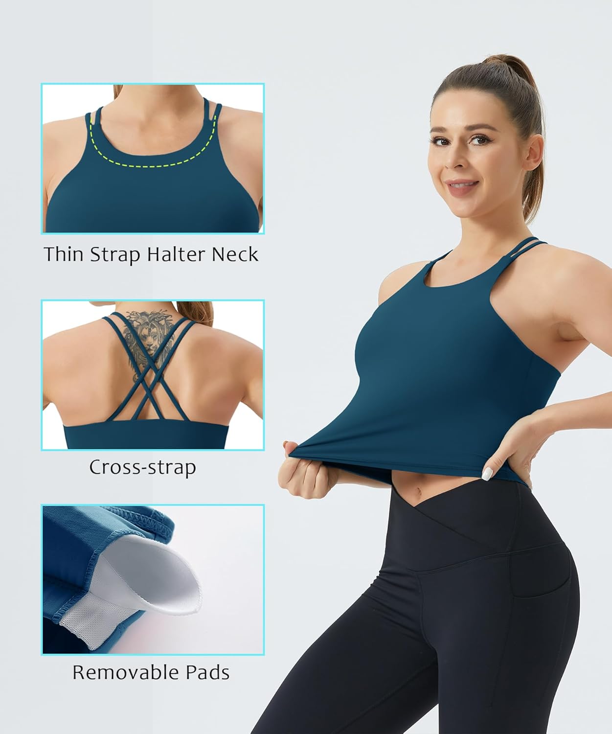 THE GYM PEOPLE Women's Cross Back Sports Bra Halter Neck Workout Crop Tank Tops with Removable Pads - Image 5