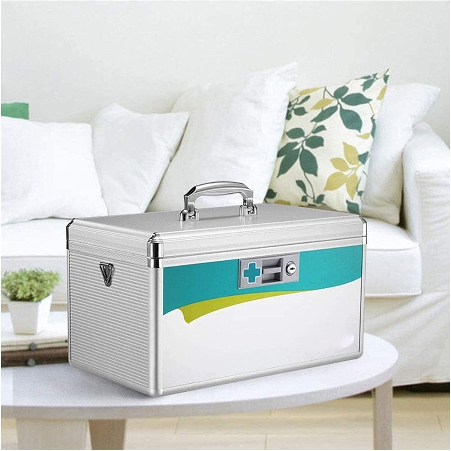 Portable First Aid Box, Aluminium Lockable Emergency Trauma Kit Medicine Cabinet Adjustable shoulder strap for Home, Office, Business, Car, Camping and Travel 1020 (Color : Silver, Size : XL) (Si