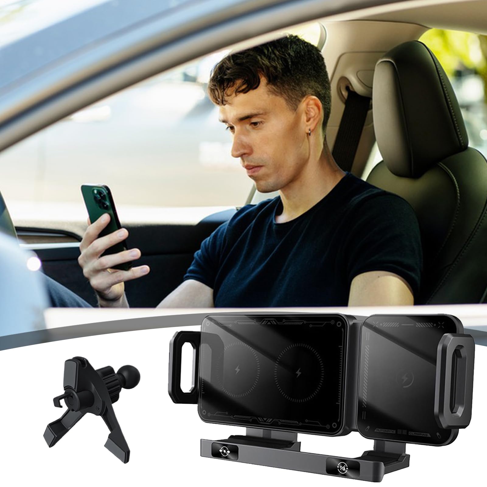 Caricabatterie Auto Wireless Per Cellulari 15W Ricarica Rapida Supporto | Supporto Auto Per Telefono Con Bloccaggio Automatico Per Uso Quotidiano Controllo Musica Video Assistenza Parc