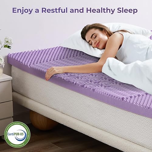 Miniatura 4 de Cubrecolchón tamaño matrimonial, 3 pulgadas, 5 zonas, con infusión de gel, de espuma viscoelástica, tamaño matrimonial, certificado CertiPUR-US