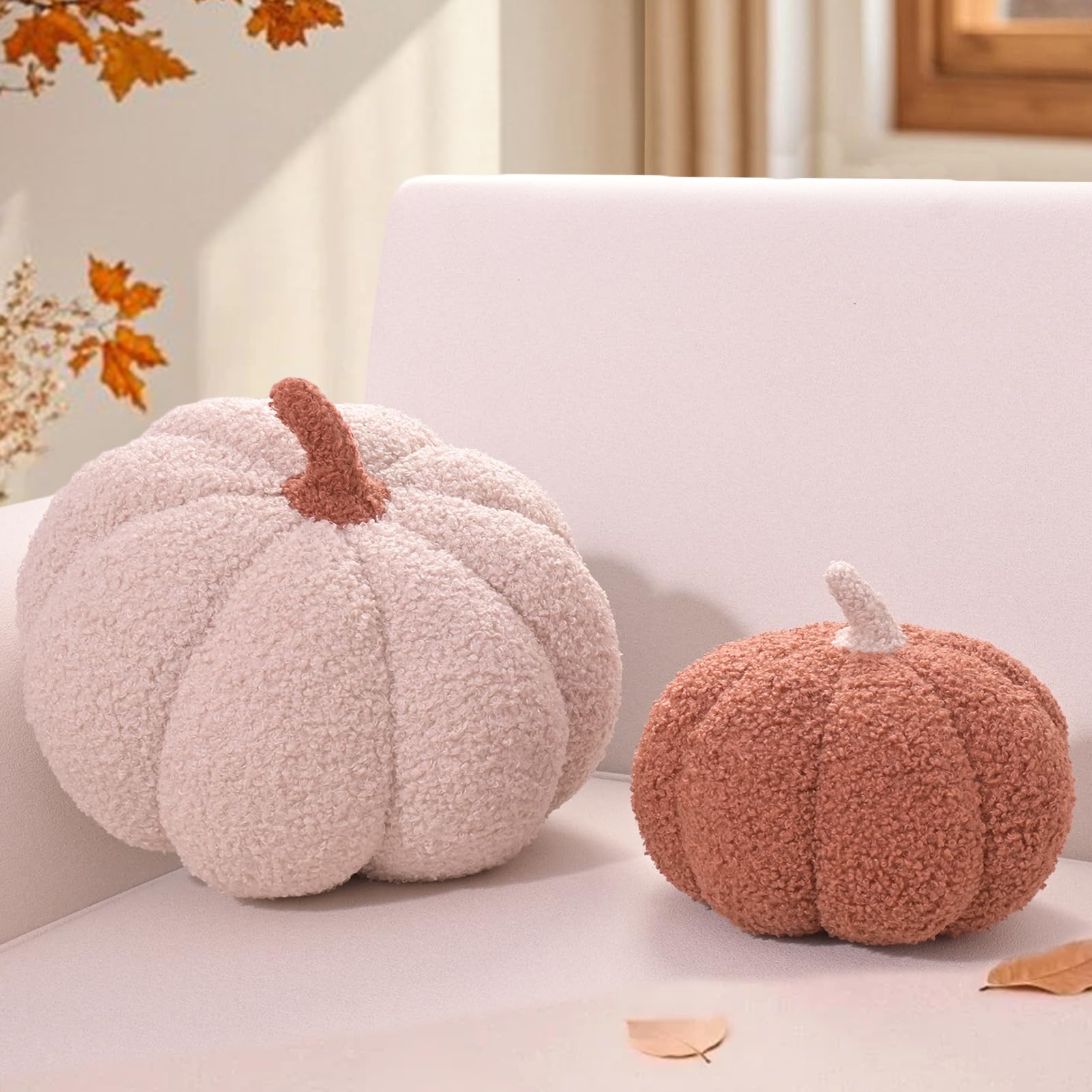 Juego de 2 cojines de calabaza, cojín decorativo de peluche, cojín decorativo de peluche, cojín de sofá, cojín de peluche, cojín redondo para el dormitorio, regalo de 20 y 30 cm