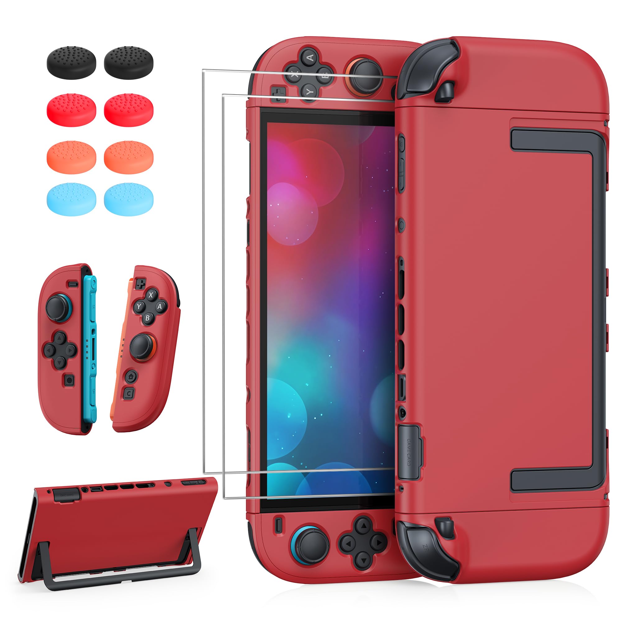 FYOUNG Upgrade Switch 2 Protective Case&Screen Protector Set,Dockable Cover | Cute Hard Shell for Nintendo Switch 2 Console Accessories,Travel-Friendly,Kickstand Cutouts(Red, for Switch 2 7.9inch)