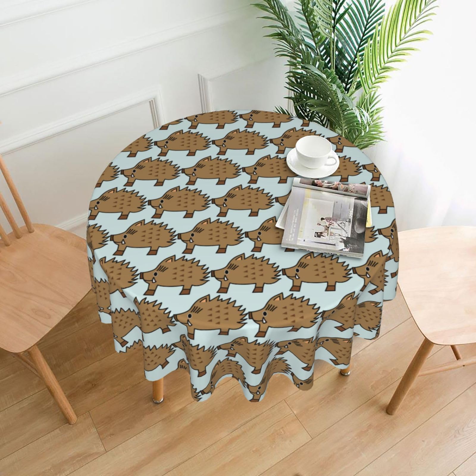SDEGTHO Wild boar animation Print Modern Retro Round Tablecloth 60in Polyester Fabric Cover for Party Dining Table Washable