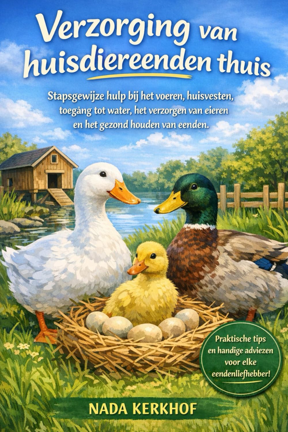 Verzorging van huisdiereenden thuis: Stapsgewijze hulp bij het voeren, huisvesten, toegang tot water, het verzorgen van eieren en het gezond houden van eenden.
