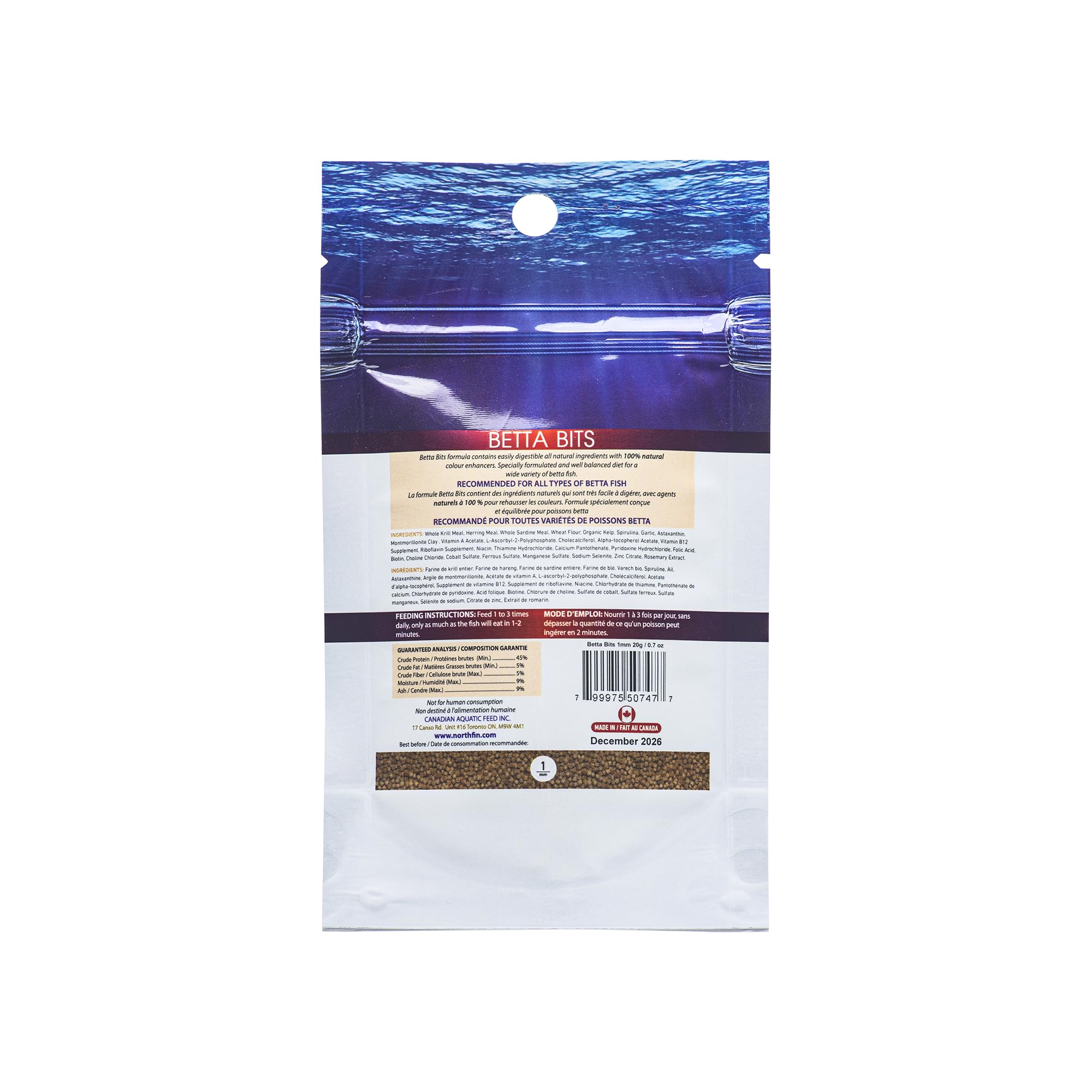 Northfin Alimentos Betta bits 1 mm Pellets 20 G Paquete