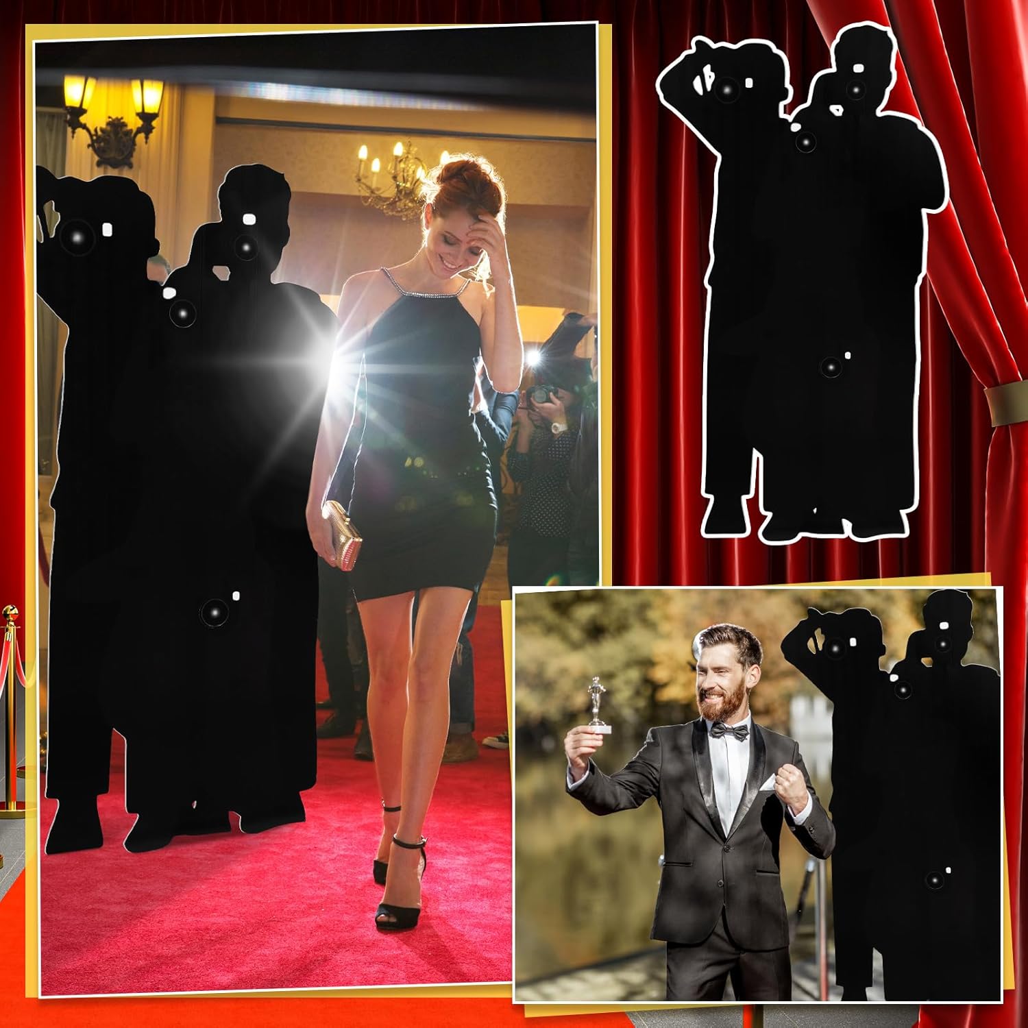 Pinkunn 6 Ft Paparazzi Silhouette Cardboard Cutout Stand-Up Movie Award Night Party Decorations Backdrop Photo Prop Stand Up Life Size Celebrity Star Party Decor Famous Photo Prop Stand Up(Novel)
