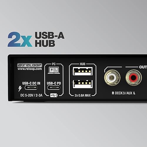 Miniatura 5 de Reloop Flux 6x6 EntradaSalida USB-C DVS Interfaz flexible, robusta y apta para carretera para Serato DJ Pro con cables USB y diseño de borde