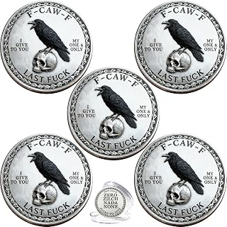 The F-CAW-F Coin — for Those Who Laugh at Life and Give Zero F*CKS, Fuck to Give Challenge Coin, Funny Double-Sided Commemorative Coin with Raven Skull Design, Gift for Friends (5PCS)