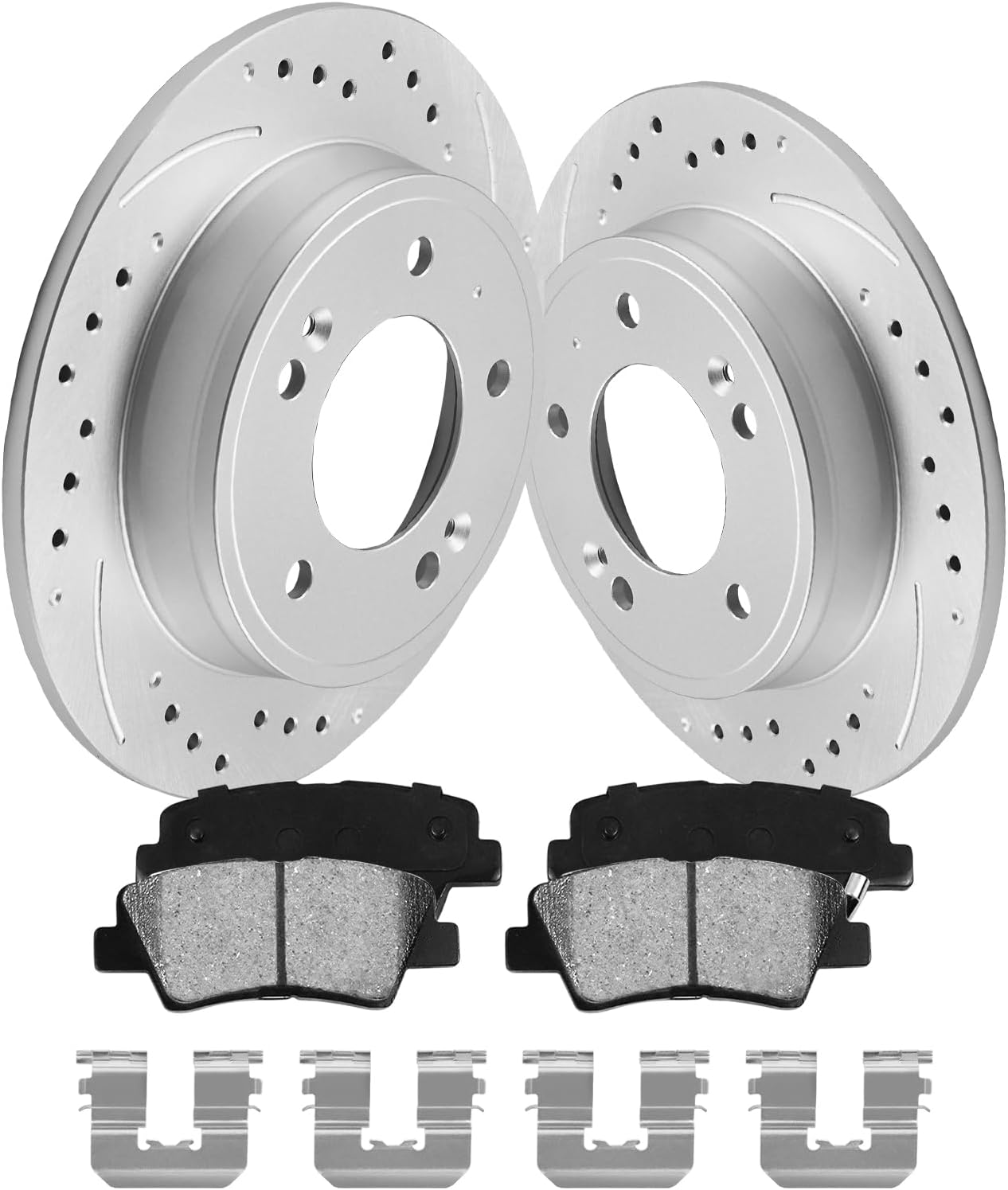 Rear Brake Kit fits for Hyundai Elantra 2011-2020 [ 262mm10.3in ] GEOMET Coated Drilled & Slotted Disc Brake Rotors and Ceramic Brakes Pads, Automotive Replacement Brake Rotors Pads