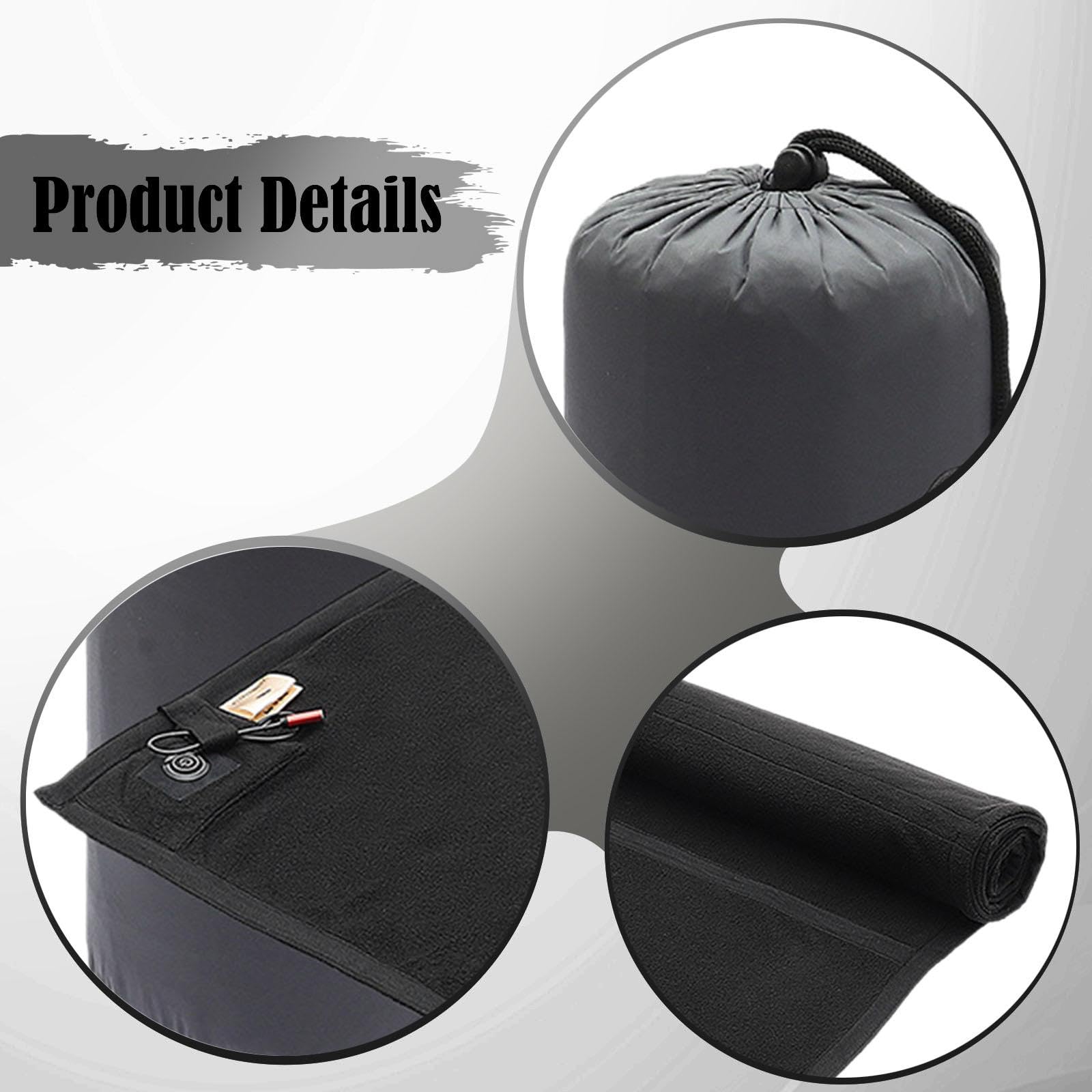 Oshhni Sacco a pelo riscaldato, temperatura regolabile con borsa portaoggetti, coperta riscaldata per zaino in spalla, divano, tenda, Nero