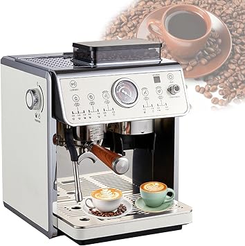 Espresso Machine with Burr Grinder, Stainless Steel Latte Cappuccino Maker, Espresso Maker with Milk Frother Steam Wand with 90 oz Removable Water Tank to Hot or Cold Brew Iced Coffee