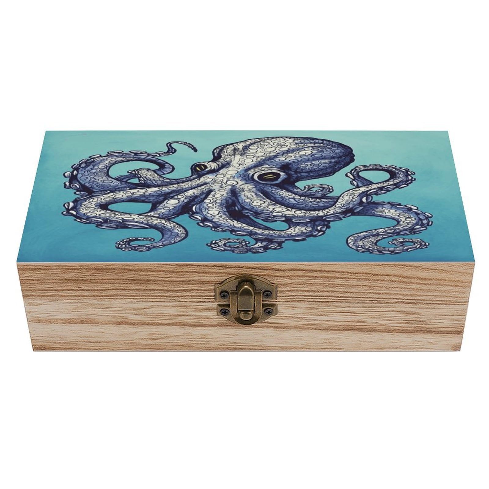 VstaDank Octopus Design Wooden Storage Box with Hinged Lid Natural Wooden Box Beautifully Keepsake Boxes Vintage Wood Boxes Jewelry Organizer Trinket Storage Chest Unique Gift