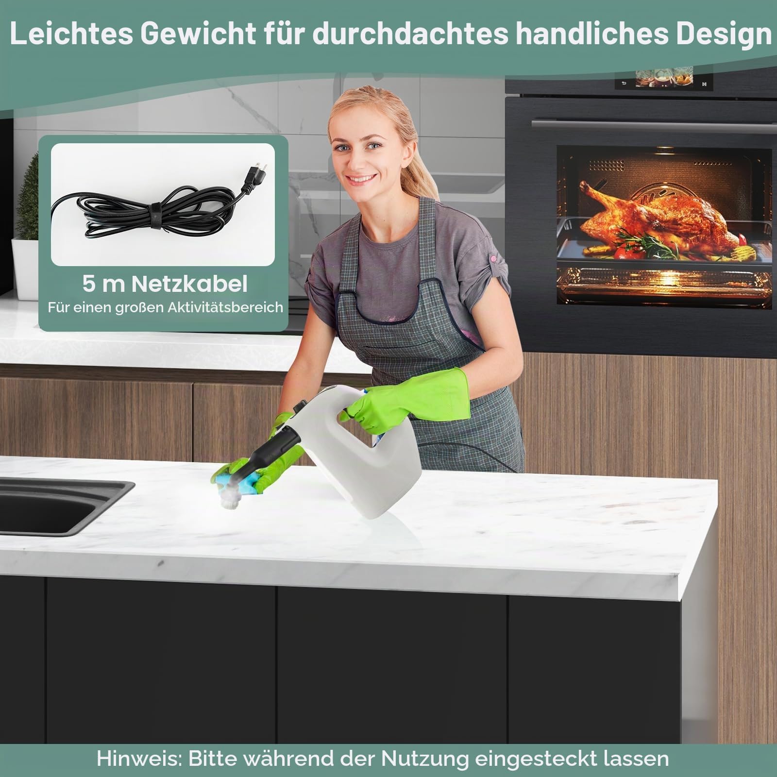SOARS Dampfreiniger mit 14 Zubehör, Dampfdruck: 2 bar, Max. 125 ℃, Aufheizzeit: 1 min., Leistung: 1500 W, Tank: 400ML, Handdampfreiniger für Teppiche, Boden, Fenster (Weiß)