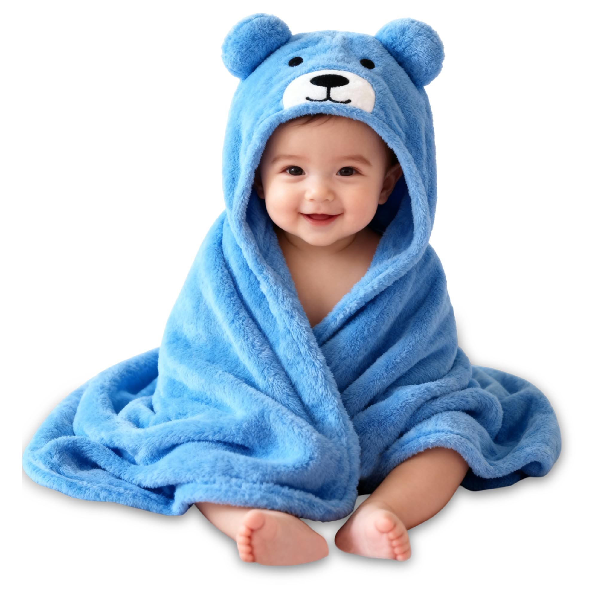 OYO BABY Newborn 3-in-1 Swaddle Blanket with Animal Hood – Soft All-Season Kids Blanket for (0–12 Months, 84x80cm), Skin-Friendly, Blue Bear Design, Perfect Baby Shower Gift