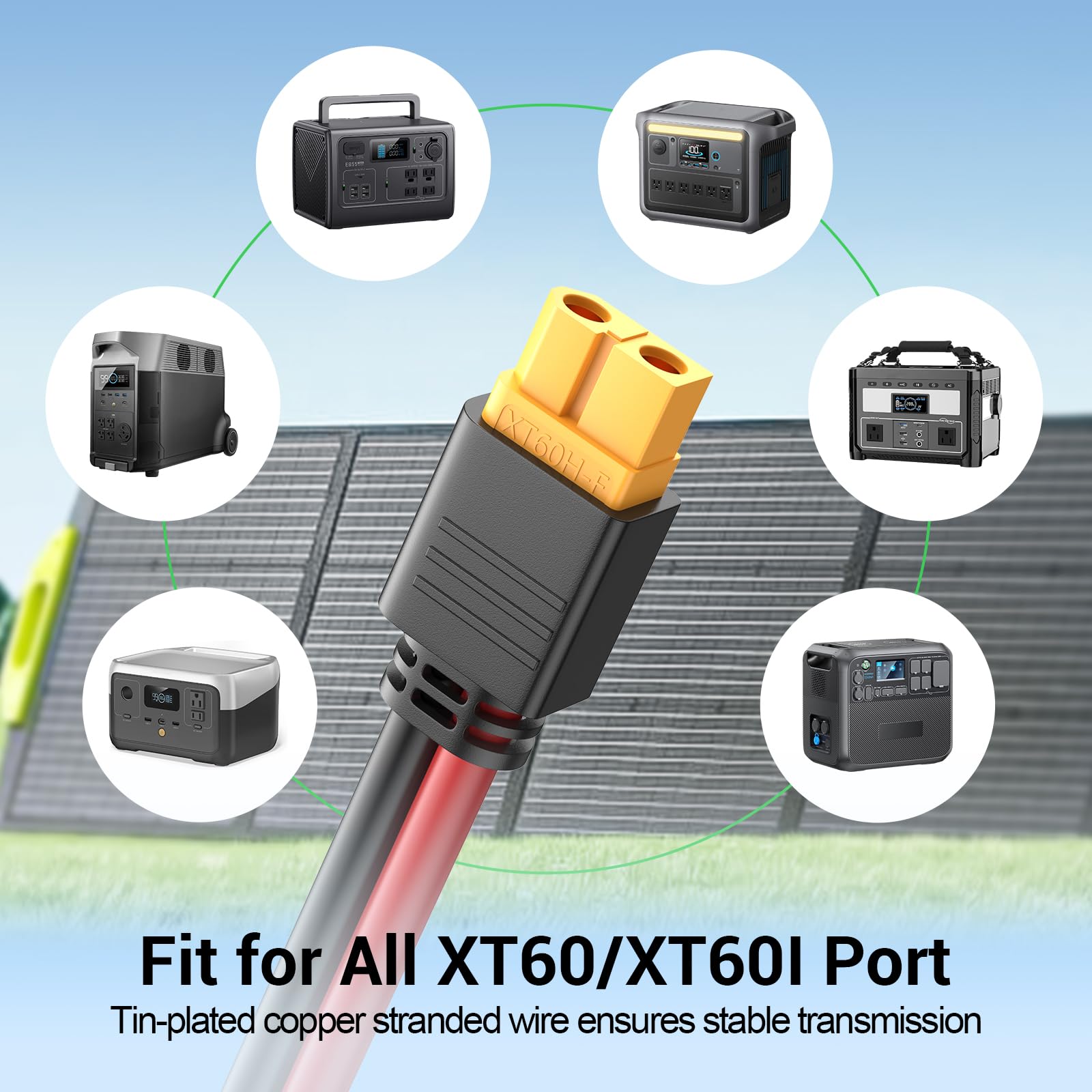 Bateria Power Cable de extensión adaptador de conector solar a XT60, panel solar a XT60 cable de extensión de carga para panel solar plegable RV, estación de energía portátil, generador solar (35