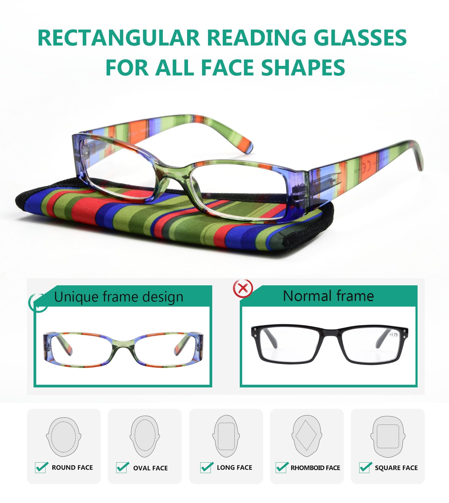 Eyekepper 4-Pack Striped Temples Spring Hinge Reading Glasses, 4pcs Stripe Mix, +4.00 Magnification - Image 4