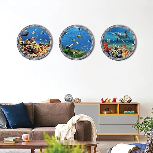 Miniatura 35 de 3 calcomanías de animales del océano, decoración de pared, calcomanías de pared para despegar y pegar, patrones de peces, tortugas oceánicas
