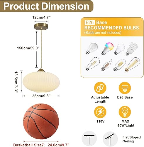 Miniatura 2 de Lámpara colgante moderna de globo dorado de mediados de siglo, luces colgantes de latón antiguo, isla de cocina, luz colgante grande de vidrio de