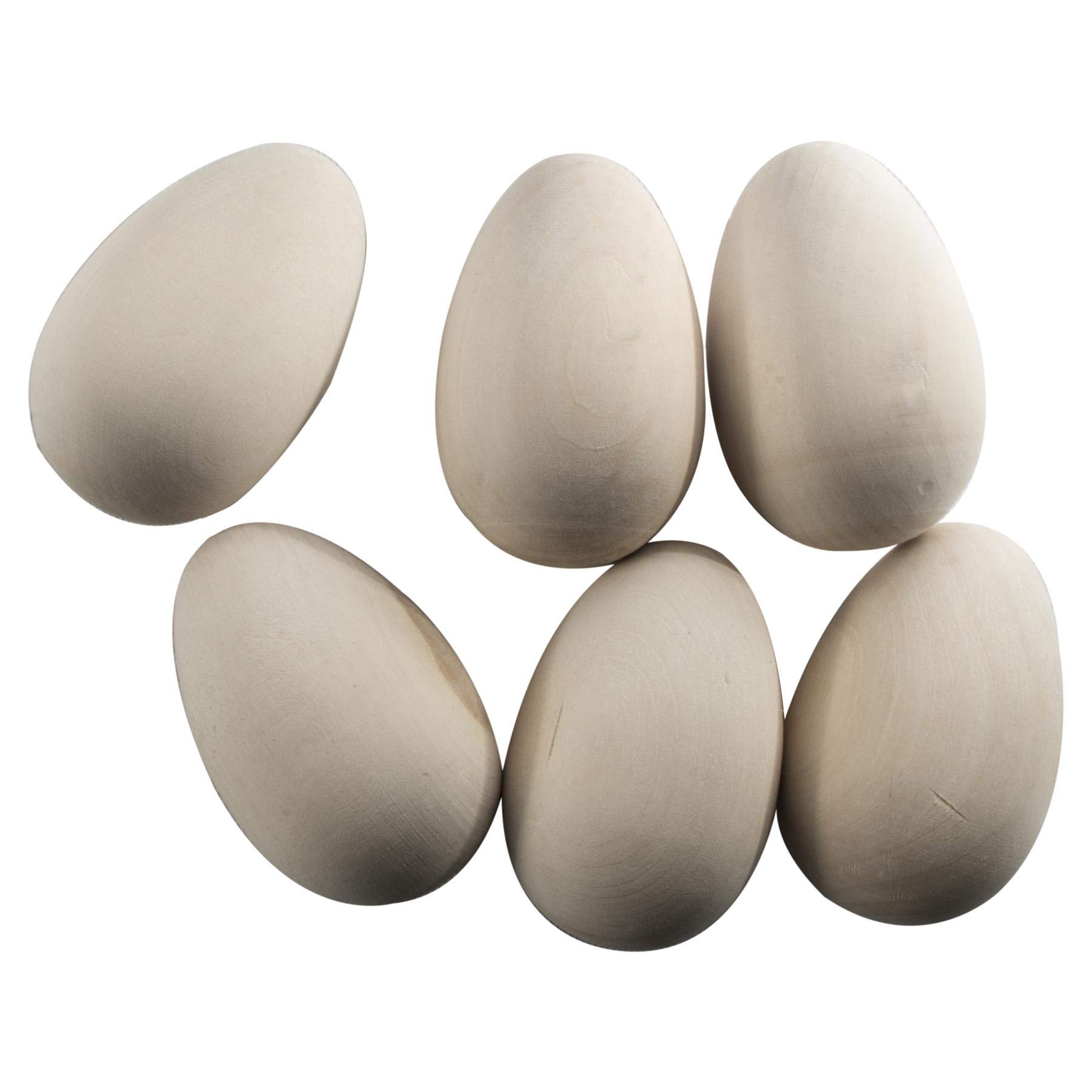 WooDeeDoo Set (6) Wooden Eggs | Large 84 x 50 mm | Easter Plain Beechwood Decorations Craft Fake Egg