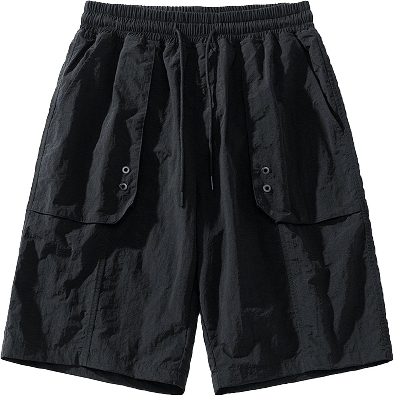 Men's Summer Casual Cargo Shorts Elastic Waist Drawstring Straight Leg Shorts Outdoor Cotton Work Athletic Shorts