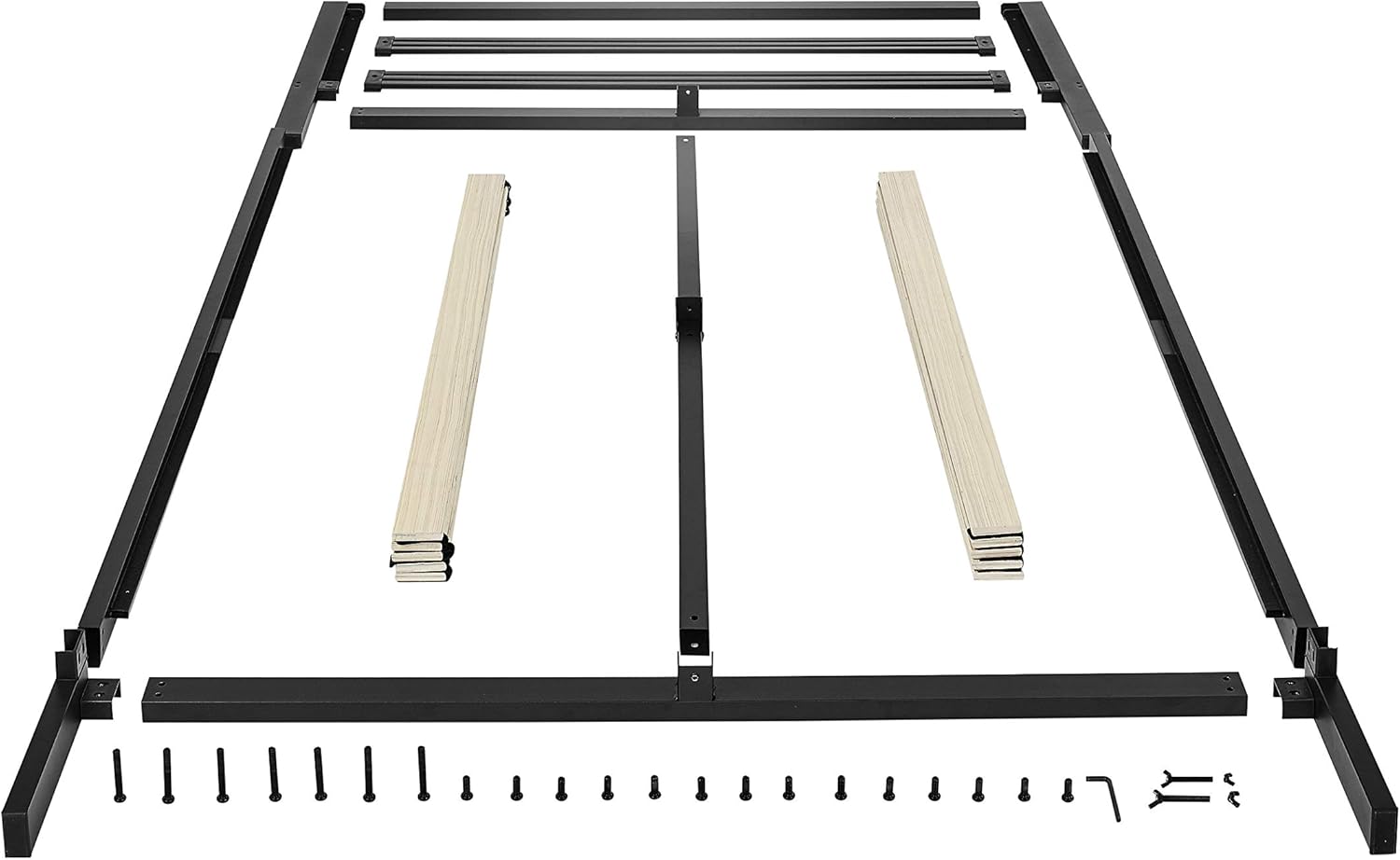 Amazon Basics Industrial Metal Bed Frame with Modern Headboard and Wood Slat Support, 14 Inches High, No Box Spring Needed, Noise-Free, Easy Assembly, Under Bed Storage, Queen Size, Black - Image 8