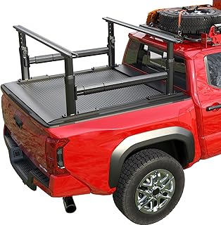 Ladder Rack for Truck with Tonneau Cover w/T-Slot Rails, 800 LBS Capacity Truck Bed Rack with Side Bars, 19"-25" Height-Adjustable Aluminum Ladder Racks, Fit for Mid Size Pickup Tacoma Gladiator