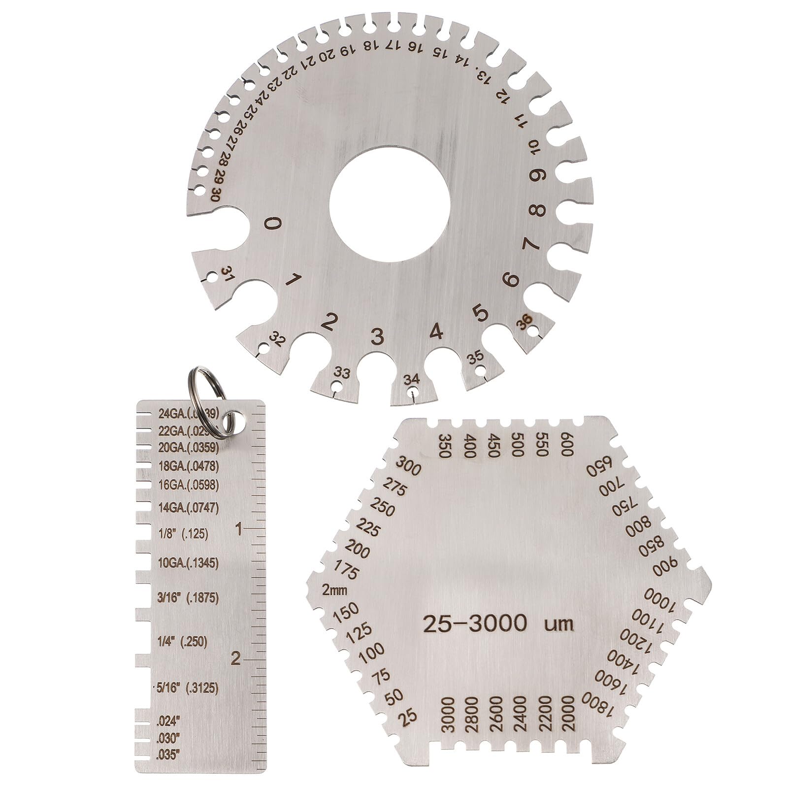 Mipcase Medidores de Espesor de Acero Inoxidable Juego de 3 Resistencia Corrosión y Superficie Pulida Galgas Redondas para Medición Precisa en Cables