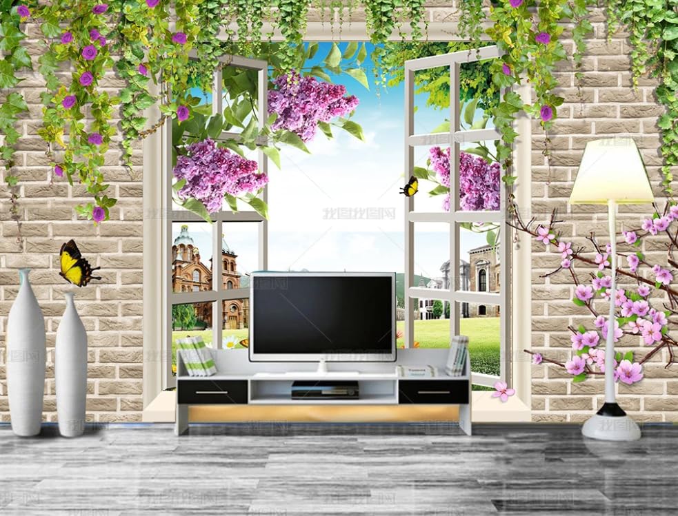 Papier peint intissé fleurs de fenêtre grand format 250x175 cm pour décoration murale de salon