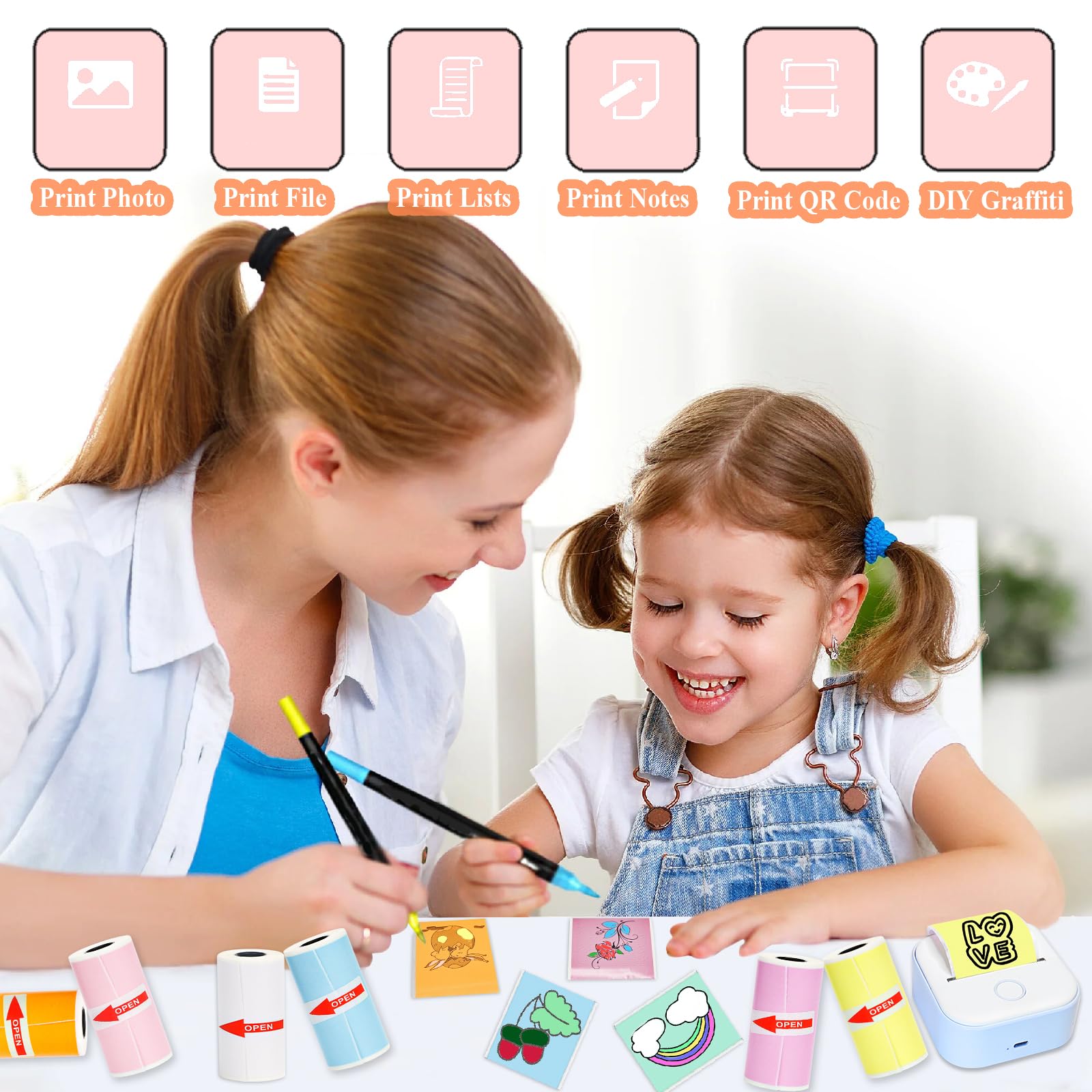 14 rolek mini papieru do drukarki – 6 żywych kolorów i 8 białych kompatybilnych z drukarkami M02/T02, papier termiczny do zdjęć, list, notatek do nauki i scrapbookingu