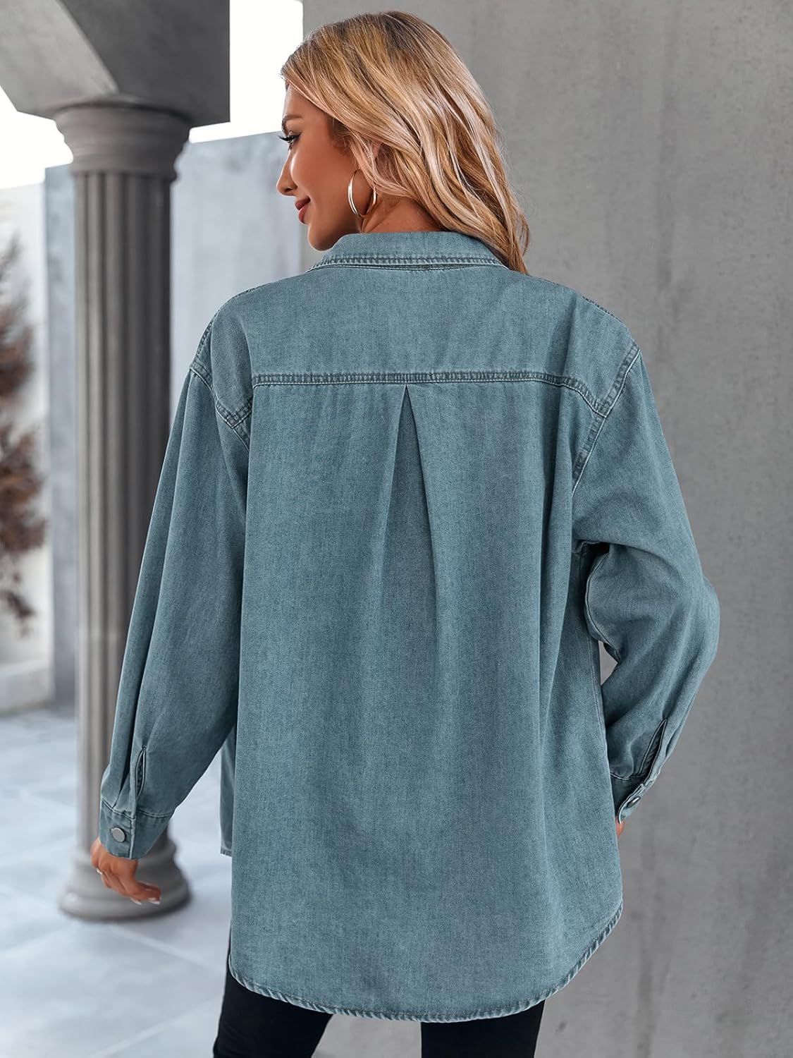 Women's Casual Button Down Denim Shirt Long Sleeve Boyfriend Oversized Jean Jacket with Pockets - Image 5