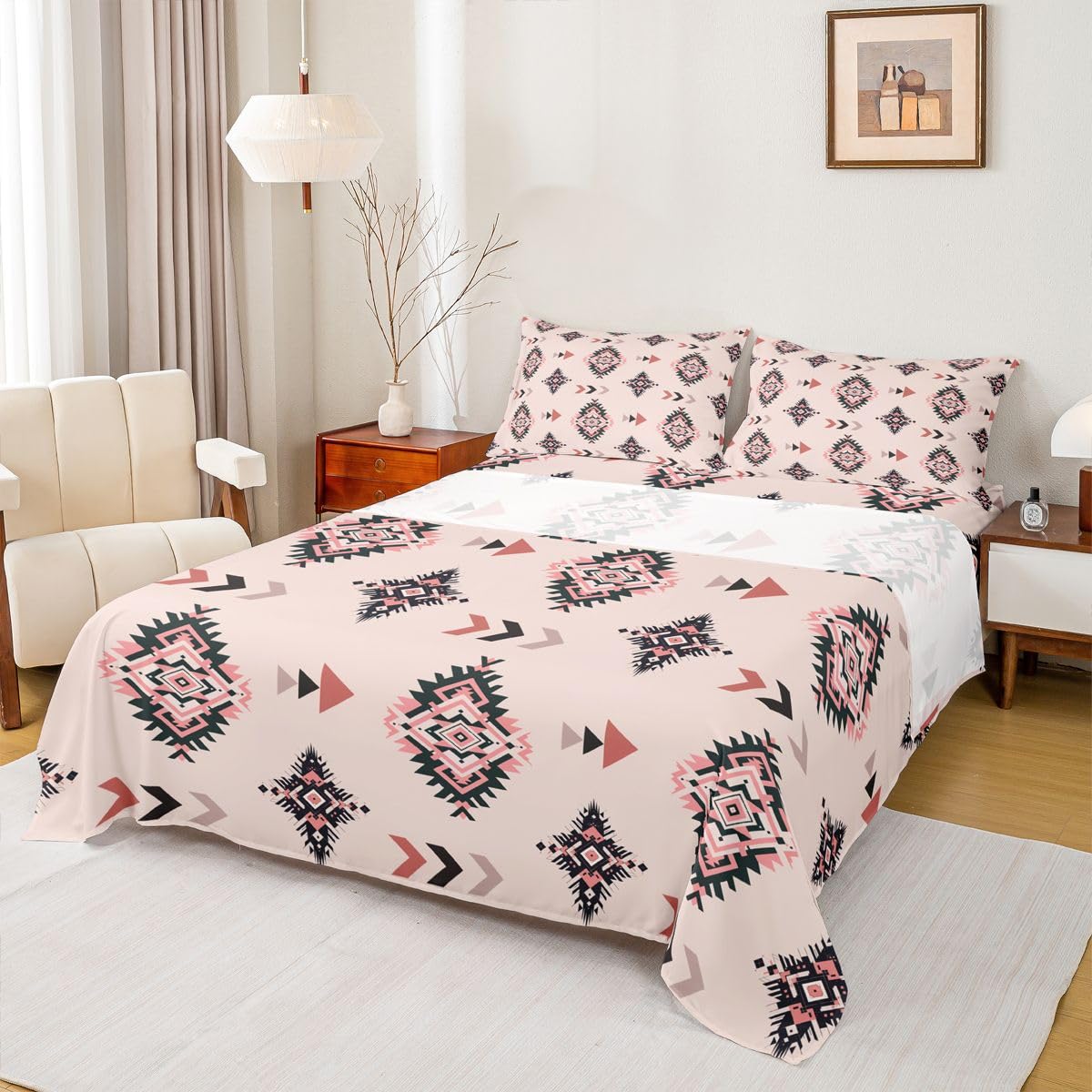 Homewish Boho Western zestaw pościeli podwójne południowo-zachodnie rdzenne azteckie prześcieradła egzotyczne indiańskie plemienne vintage pościel - etniczne plemię strzała aztecki zestaw pościeli 4
