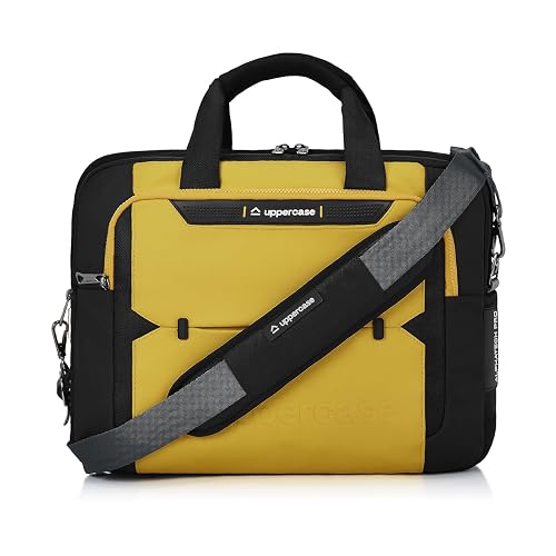uppercase Alphatech Pro 02 Padded 15.6" Laptop & iPad Compartment Messenger Bag with Trolley Sleeve Quick Access Pockets Detachable Shoulder Strap Office Bag for Men & Women Yellow - 19 L