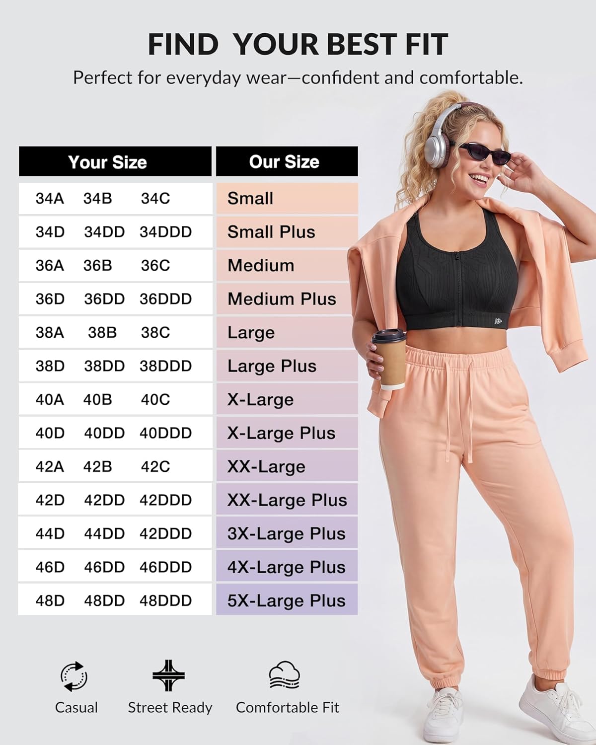 Yvette Front Zip Sports Bra for Women, High Support Full Coverage Workout Bra with Sewn-In Molded Cups, Wide Underband