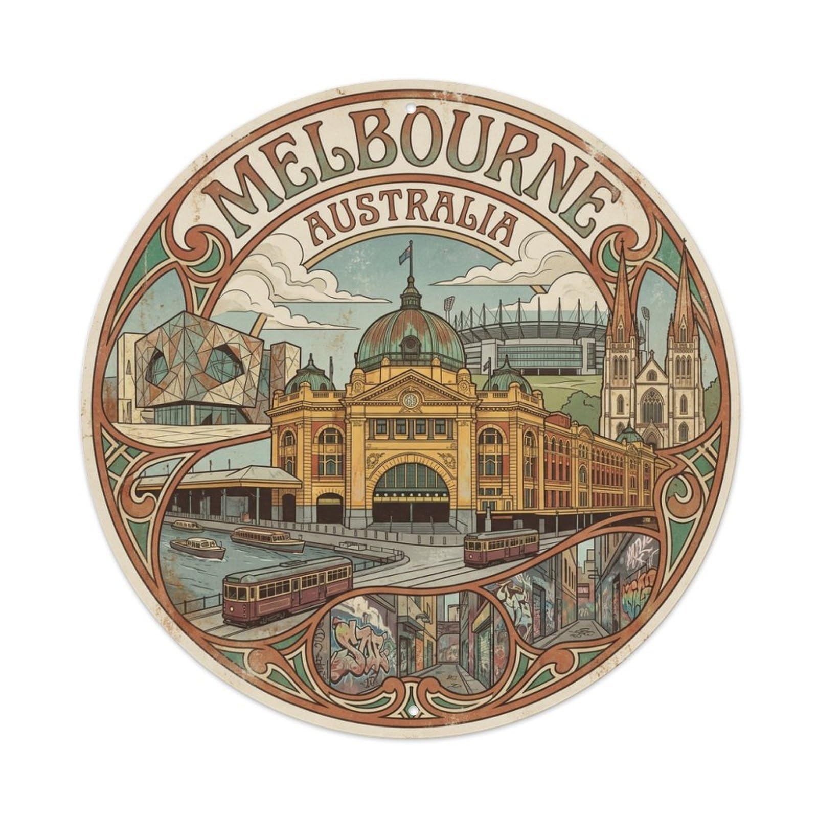 Olyhtr 8X8inch Classic Style Vintage Australia Melbourne Travel Landmark Metal Tin Sign