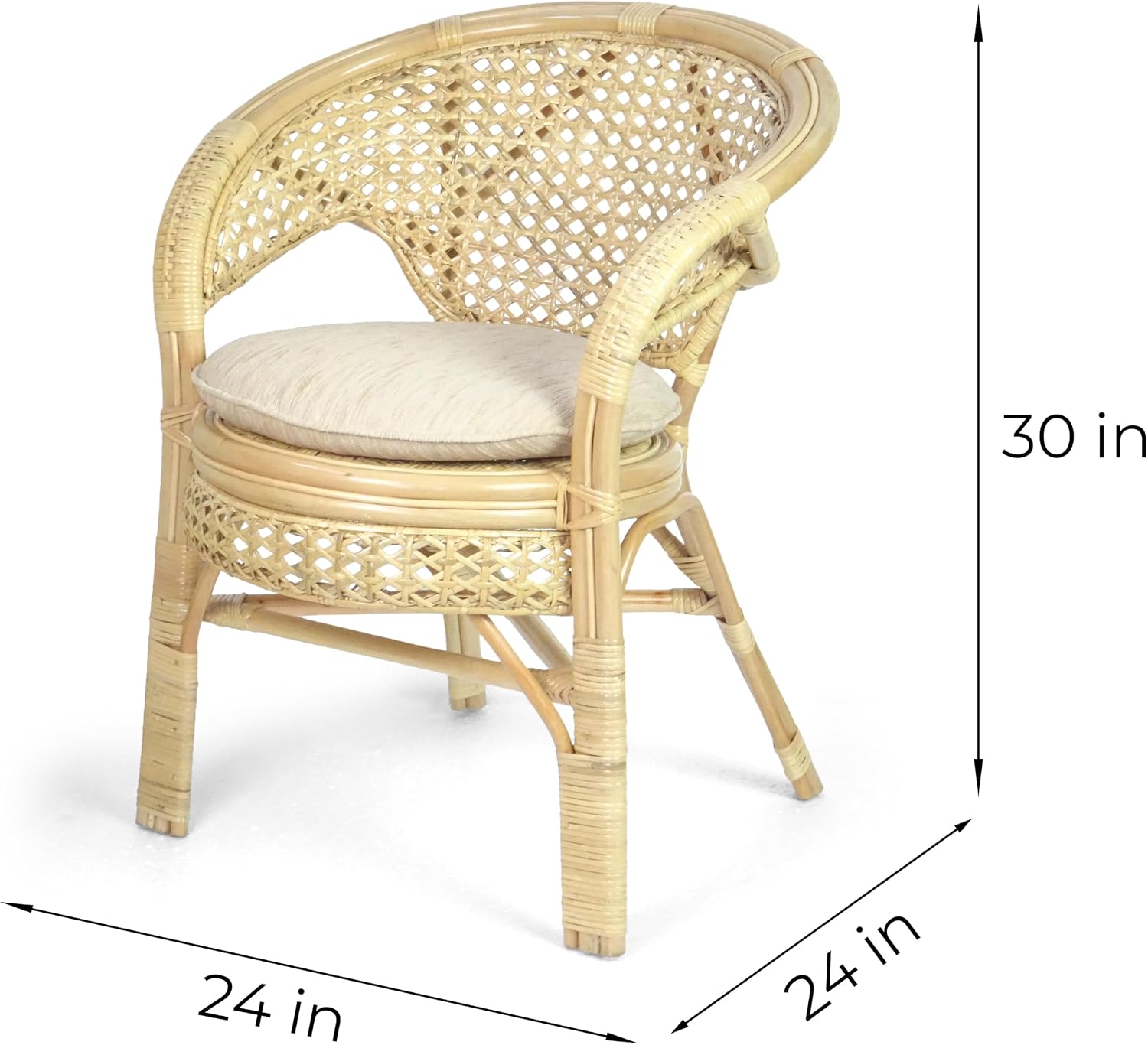 Set of 2 Pelangi Handmade Rattan Dining Wicker Chairs Natural Color w/Cream Cushion