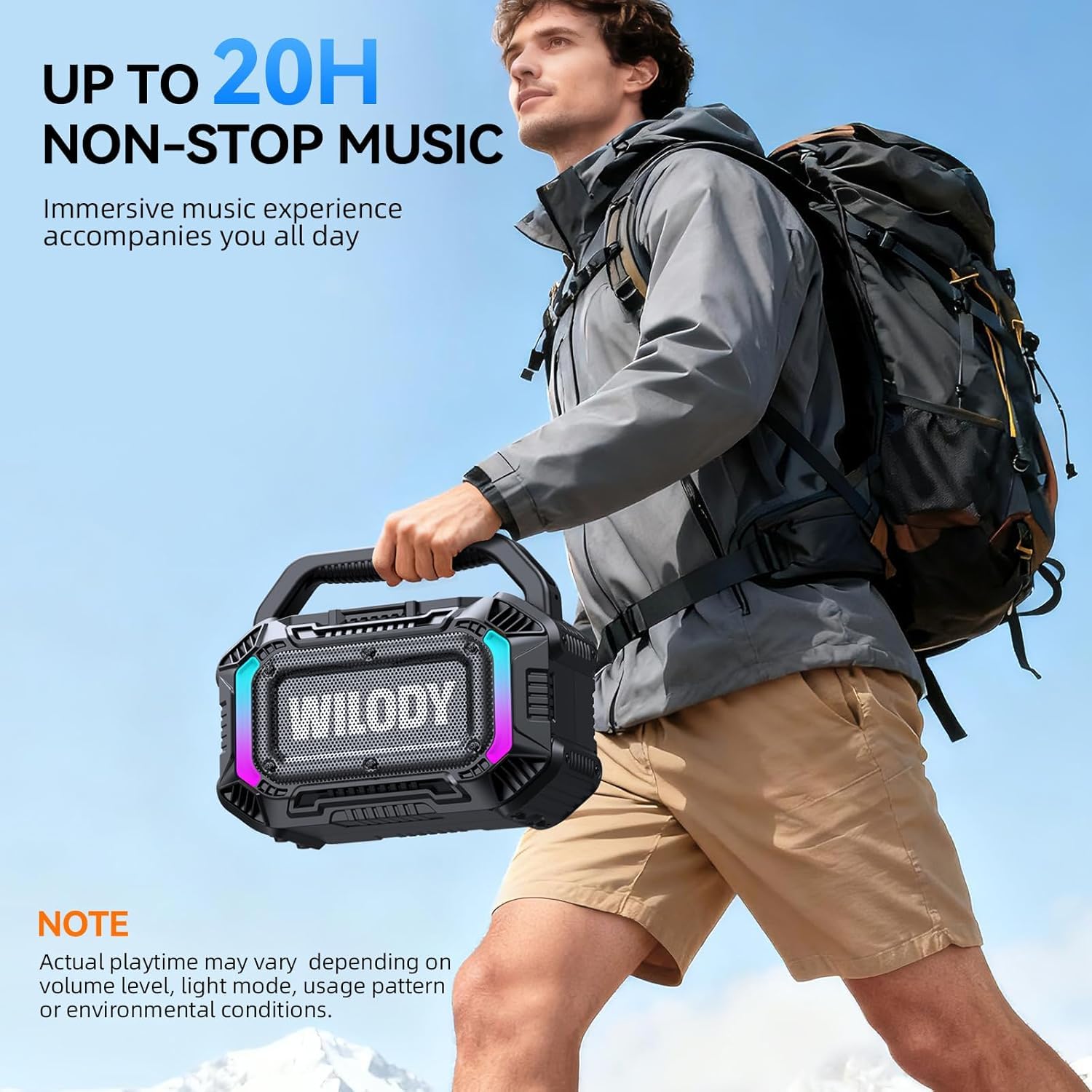 Wilody 100W Tragbare Bluetooth-Lautsprecher-Box,Bluetooth Lautsprecher mit Licht,Musikbox Bluetooth's Groß,Soundbox mit IPX7 Wasserdicht,EQ,RGB,USB,20h Akku,TWS,BT5.3,für Party,Backyard（L-Schwarz）