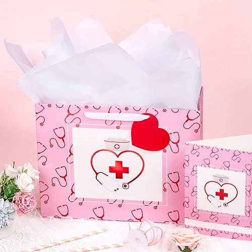 Miniatura 10 de LeZakaa Bolsa de regalo de cruz de 13 pulgadas con diseño de flores, bolsa de regalo cristiana plateada con papel de seda, etiqueta de regalo y