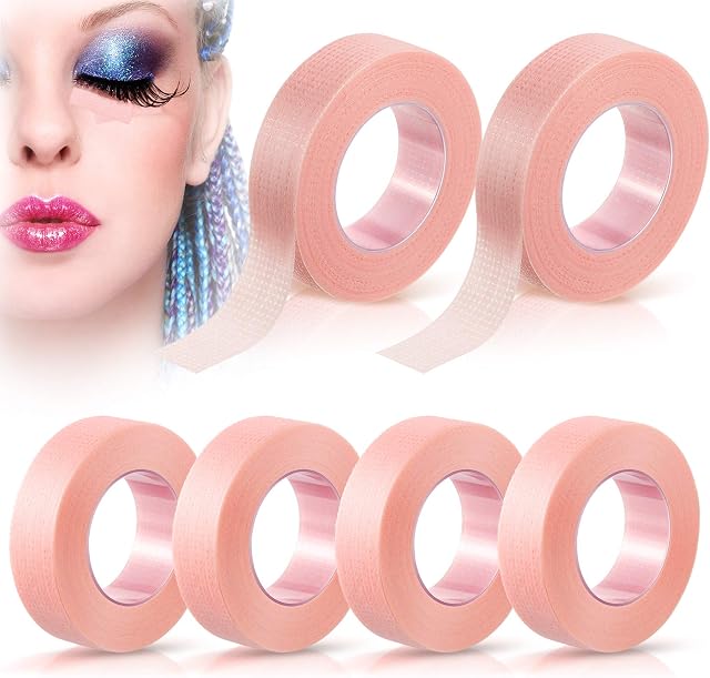 6 Rolls Lash Tape Beauty Eyelash Tape Breathable Micropore Fabric Tape for Lash Extensions Supplies Individual Eye Lashes Tools, 0.5 inch x 10 Yards (Pink)