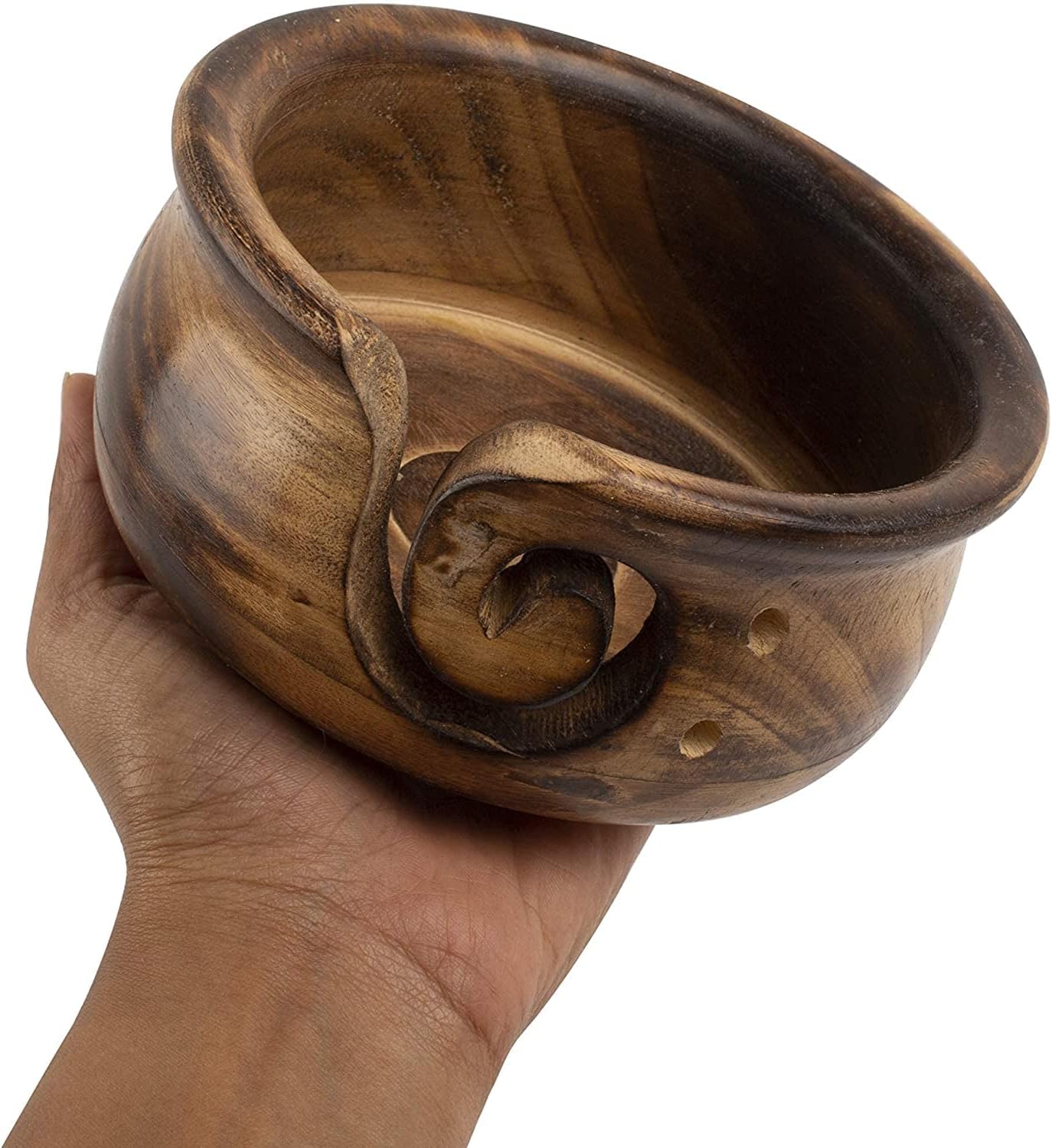 Handcrafted Wooden Yarn Knitting Crochet Bowl Holder for Skien Yarn Balls Decorative Storage Organizer Crocheting Needlework Knitting Accessories Kit Supplies Sturdy Non Slip Gifts for Mother Her