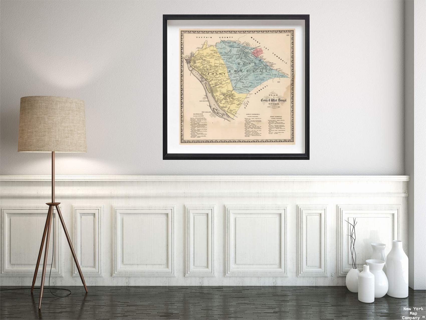 1864 Map|County Atlas Conoy & West Donegal, Lancaster, Pennsylvania|Vintage Fine Art Reproduction|Size: 24x24|Ready to Frame