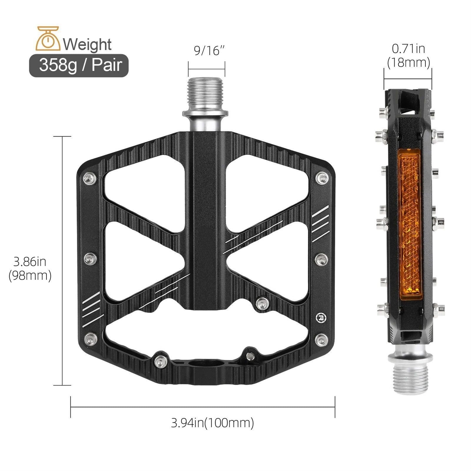 MKBHD Odblaskowe pedały rowerowe 3 łożyska antypoślizgowe pedały MTB płaskie wodoodporne pedały rowerowe(MZ-F336 black)