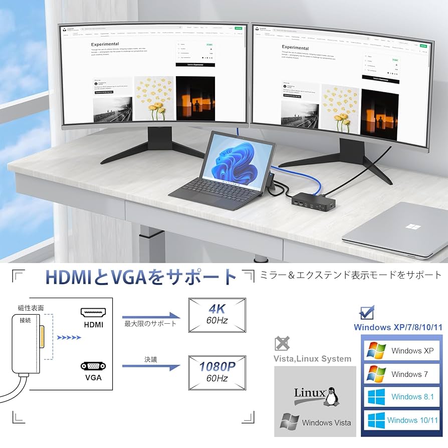 Amazon | 新しいマイクロソフトSurfaceドック 4K@60HZ HDMI+VGA+