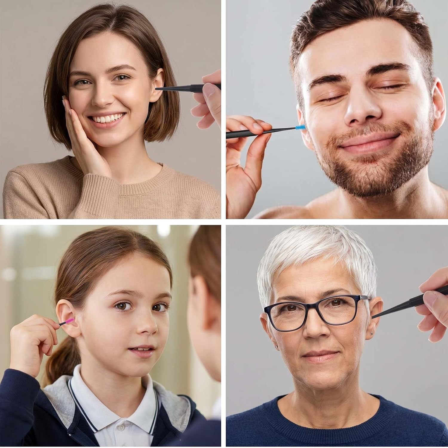 10Pcs Ear Brush Tool,Double Safe Soft Head Silicone Ear Cleaner Tool, Reusable Spiral Ears Cleaning Tools with Cleaning Brush for Olders Adult Kids
