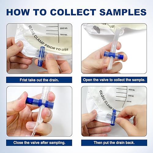 Miniatura 5 de Carbou Bolsas de drenaje de orina de 67.6 fl oz, 6 bolsas de catéter con cámara antirreflujo, tubo de 48 pulgadas de largo con abrazadera y gancho,